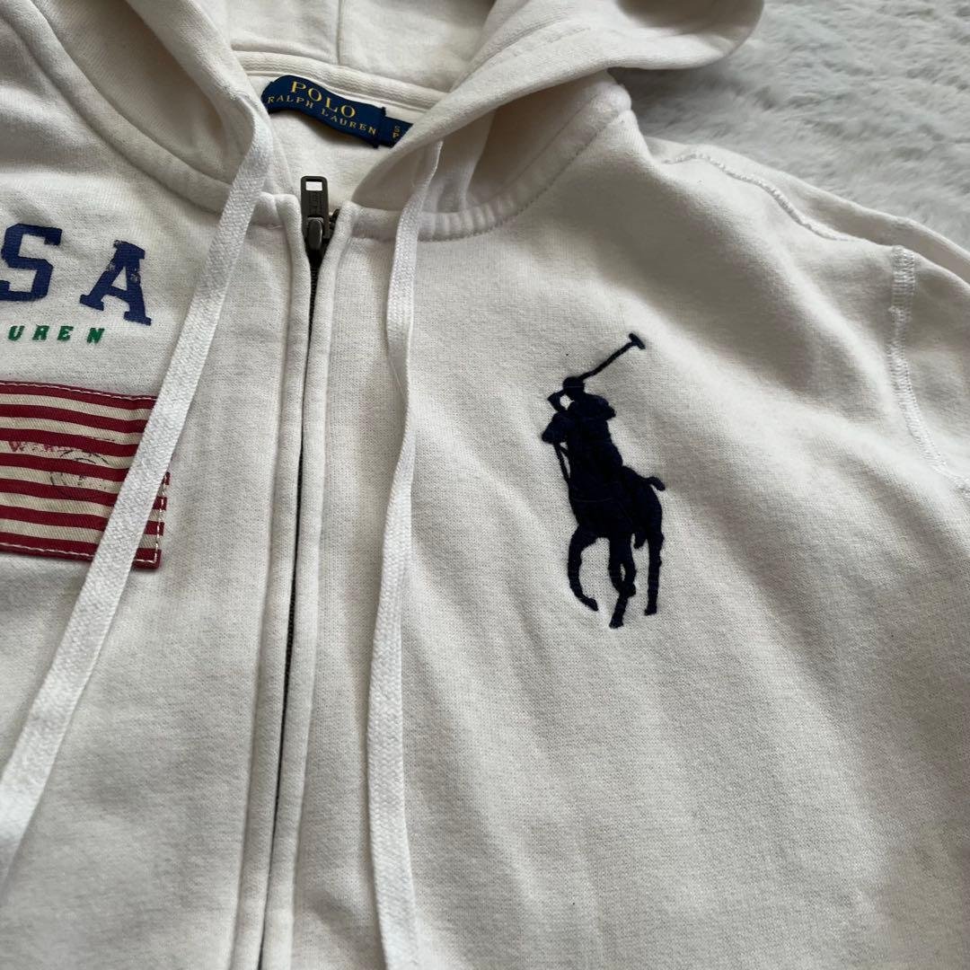Polo Ralph Lauren ジップパーカー ビッグポニー ホワイト S - メルカリ